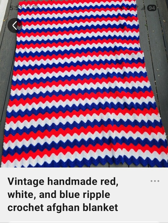 Other - Handmade Red, White & Blue Ripple Crochet Afghan Blanket